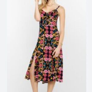 Express black floral tank midi dress size xs